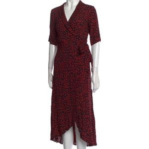 GANNI Women's Red & Black Leaf Print Wrap Dress